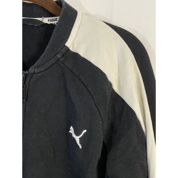 Puma sweater zip up pockets white shoulders no size tag black white medium READ - Picture 2 of 6